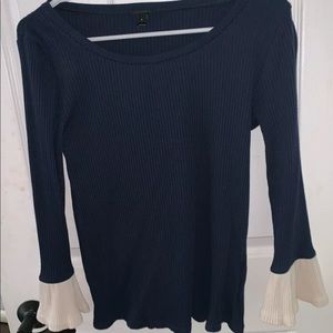 J Crew Navy top with cream bell sleeves sz small